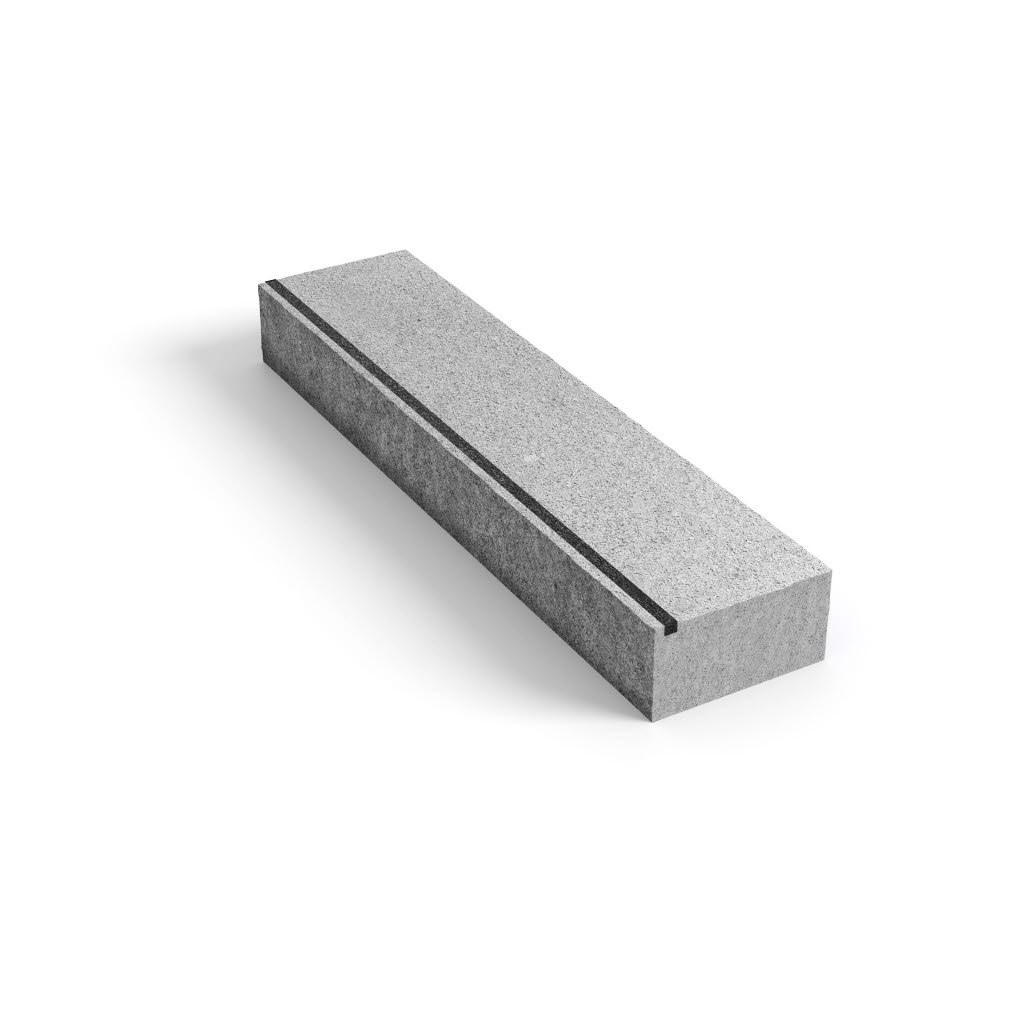 Produktbild på blocksteg i granit med infräst kontrastmarkering, med måtten 1500x350x150 mm i färgen Porto grå,
